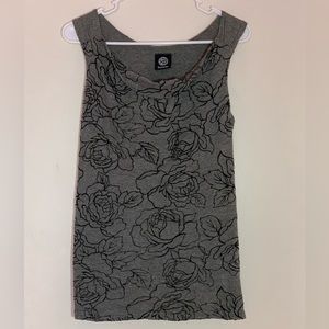 Vintage Cowl Neck Rosette Detailed Gray Tank Top